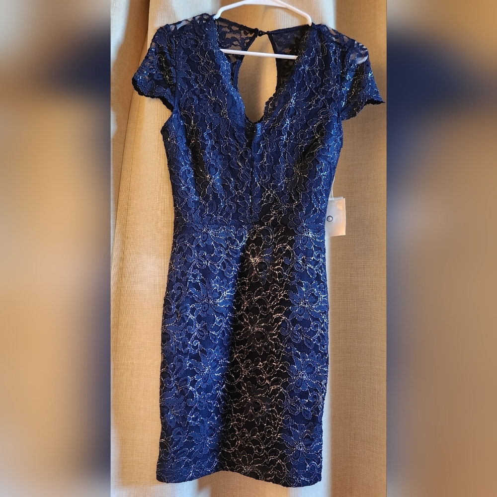 B Darlin Midnight Blue Lace Mini Dress